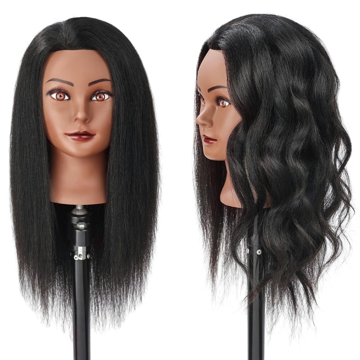 Real Hair Mannequin Head - 16" Cosmetology Training Doll for Hair Styling & Braiding | Black