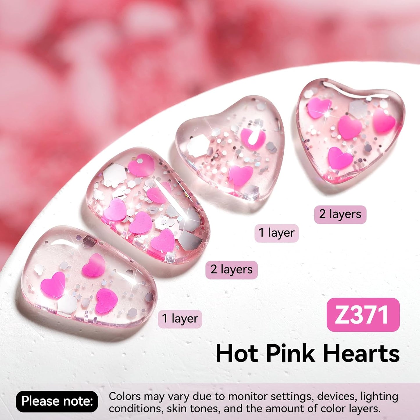 Hot Pink Hearts Confetti Nail Polish - Quick Dry Vegan Formula | Ombre Sparkle for DIY Manicure