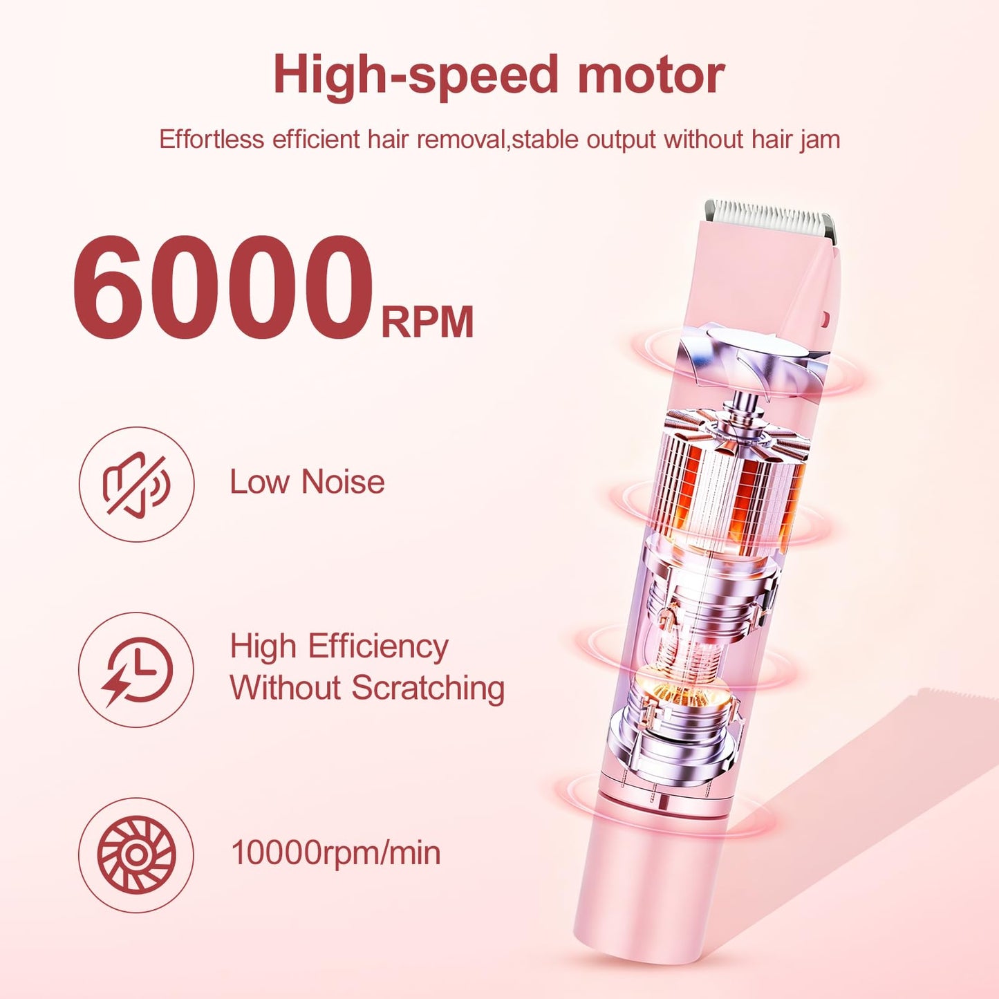 Dual Head Women Bikini Trimmer Quiet Electric Razor for Sensitive Skin IPX7 Waterproof Ceramic Blade LCD Rechargeable Pubic Hair Shaver for Armpit Leg Face (Pink)