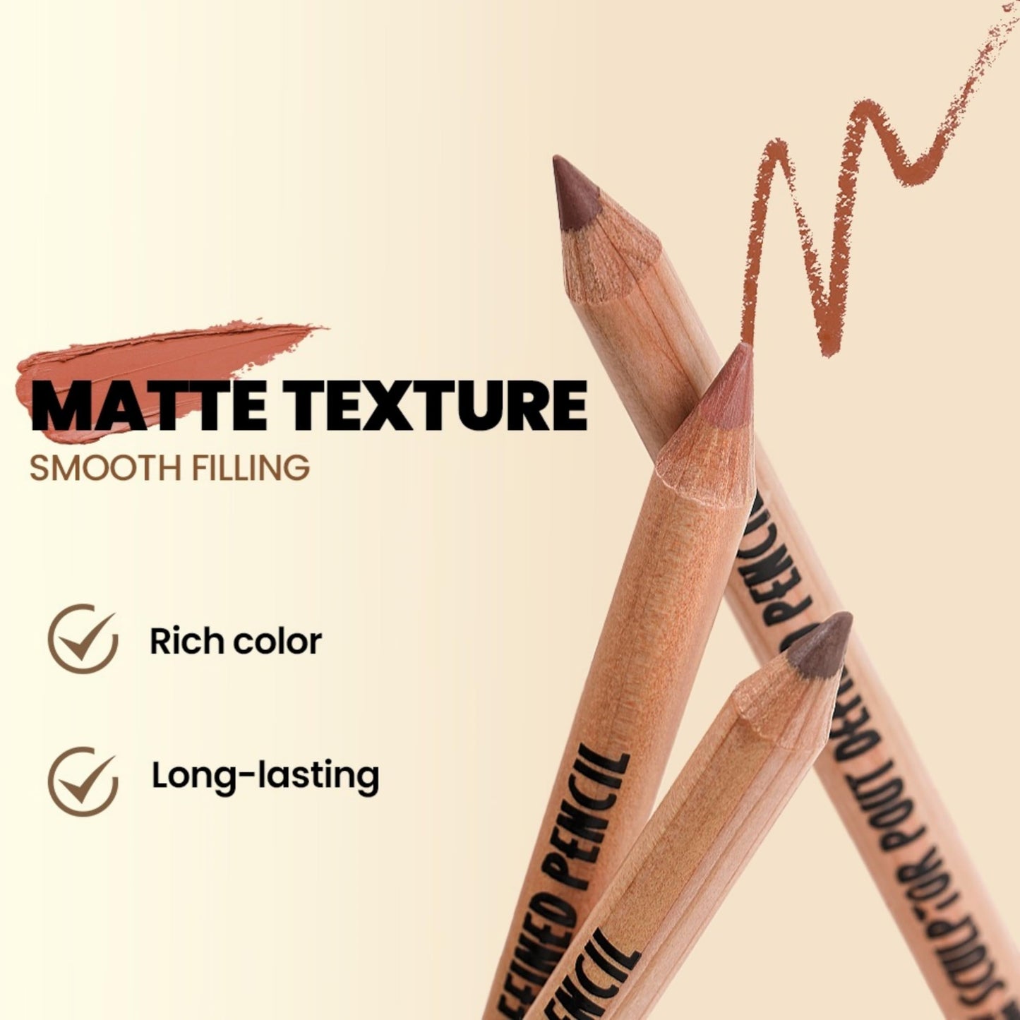 MAEPEOR Lip Liner Set 6Pcs Pure Natural Oak Brown Pink Red Series Lip Liners Smooth High Pigmented Matte Finish Lipliner Pen Kit (Set 02)