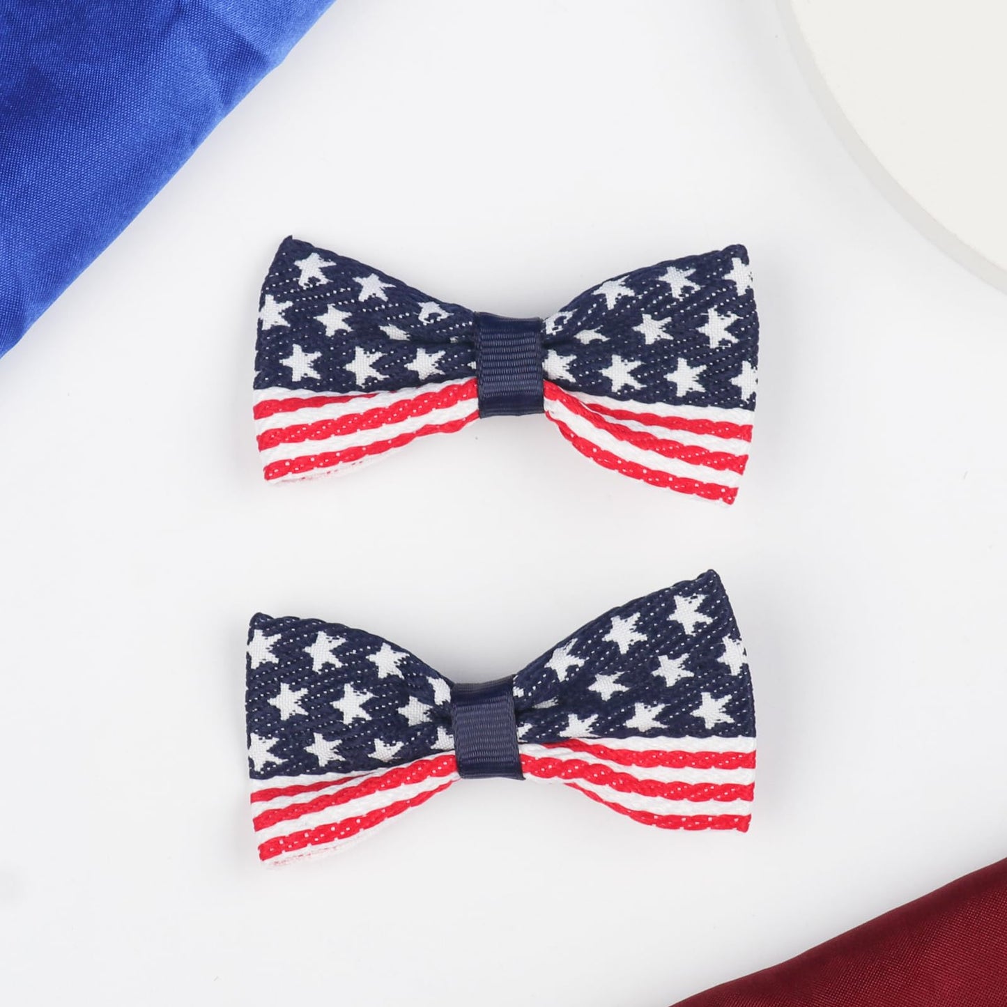 XIELIME 4th of July Patriotic Hair Bows for Girls American Flag Hair Clips Red White Blue Bowknot Barrettes USA Hairpin for Independence Day Hair Accessories Outfit Gift 2Pcs
