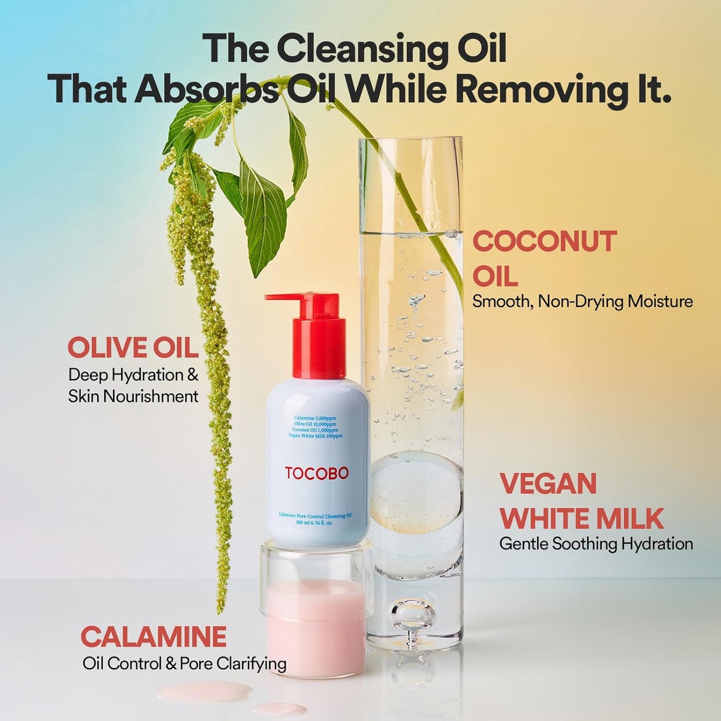 Korean Skincare Calamine Pore Cleansing Oil - Vegan Makeup Remover & Blackhead Melting Face Wash | 6.76 fl oz (200ml)