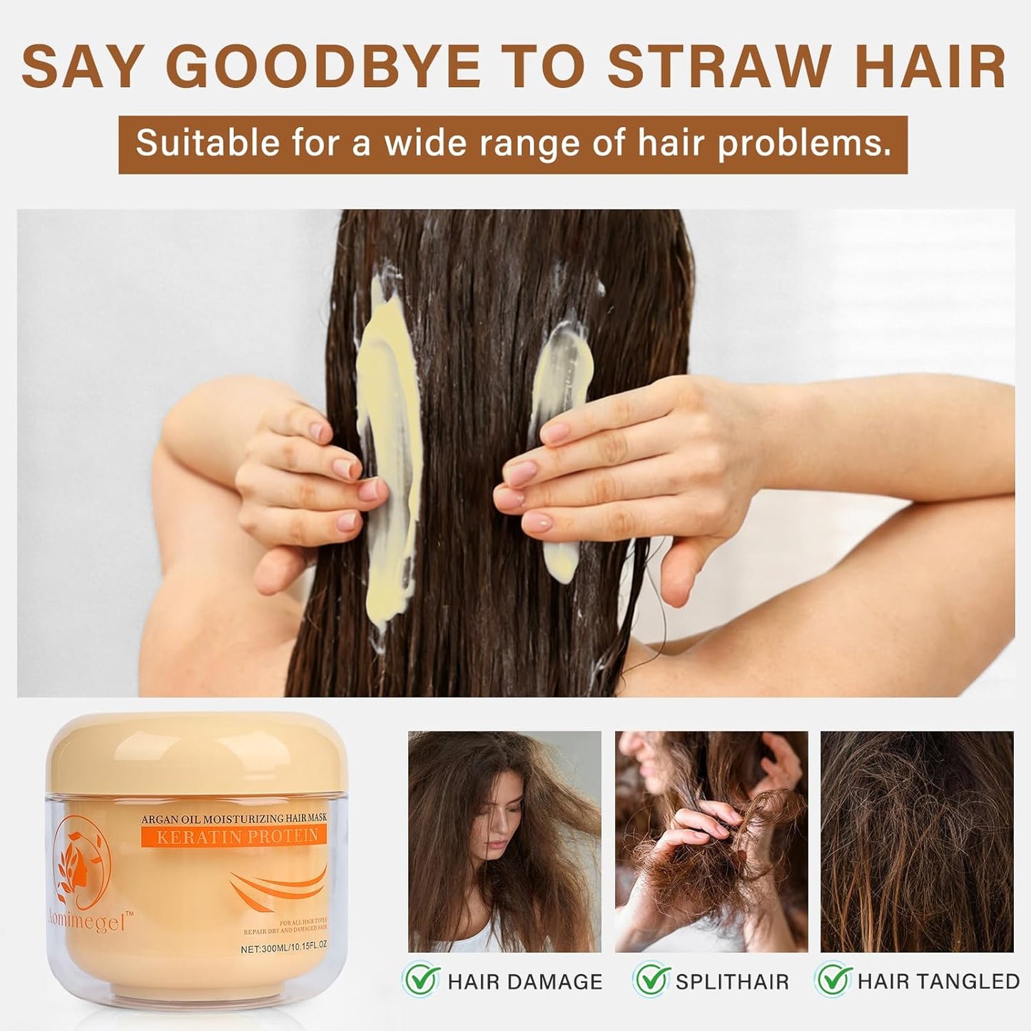 Collagen Hair Mask & Argan Oil Set - Deep Conditioning Treatment for Dry, Damaged Hair | 10.15 fl oz + 2 fl oz