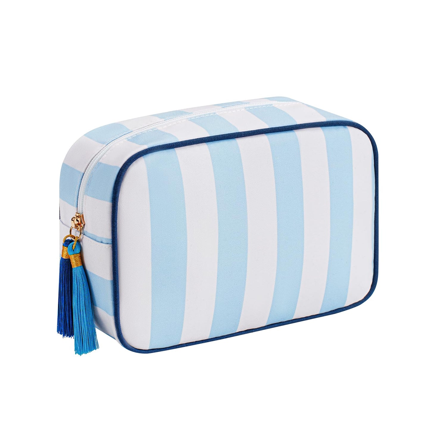 RSRSLEII Large Stripe Zipper Makeup Bag,Aesthetic Tassel Travel Cosmetic Bag,Coquette Toiletry Bag, Girls Handbags Purses,Accessories Storage Bag for Women Girls,Mahjong Tiles Bag(Blue)