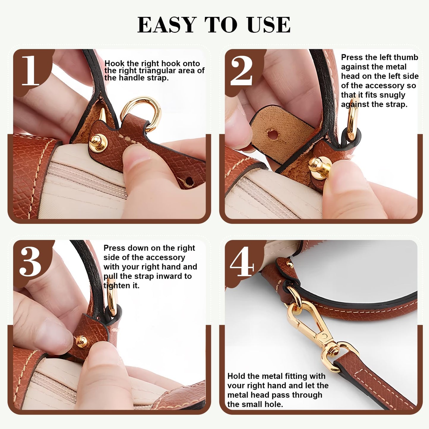 Clasextr Crossbody Strap for Longchamp Mini Bag, Leather Shoulder Strap Kit, Equipped with Silk Head Scarf