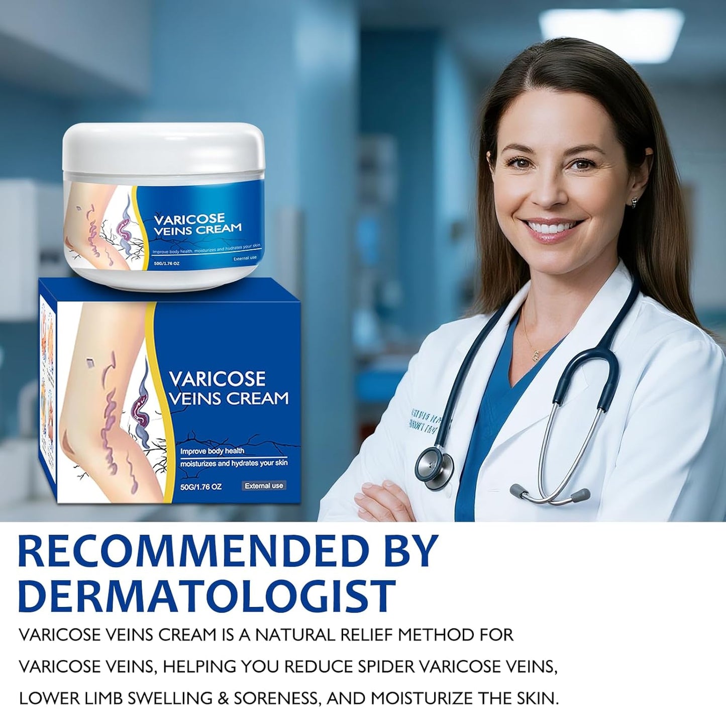 Varicose Veins Cream - Natural Treatment for Spider Veins & Heavy Legs | Refreshing Non-Sticky Formula, 1 Pack