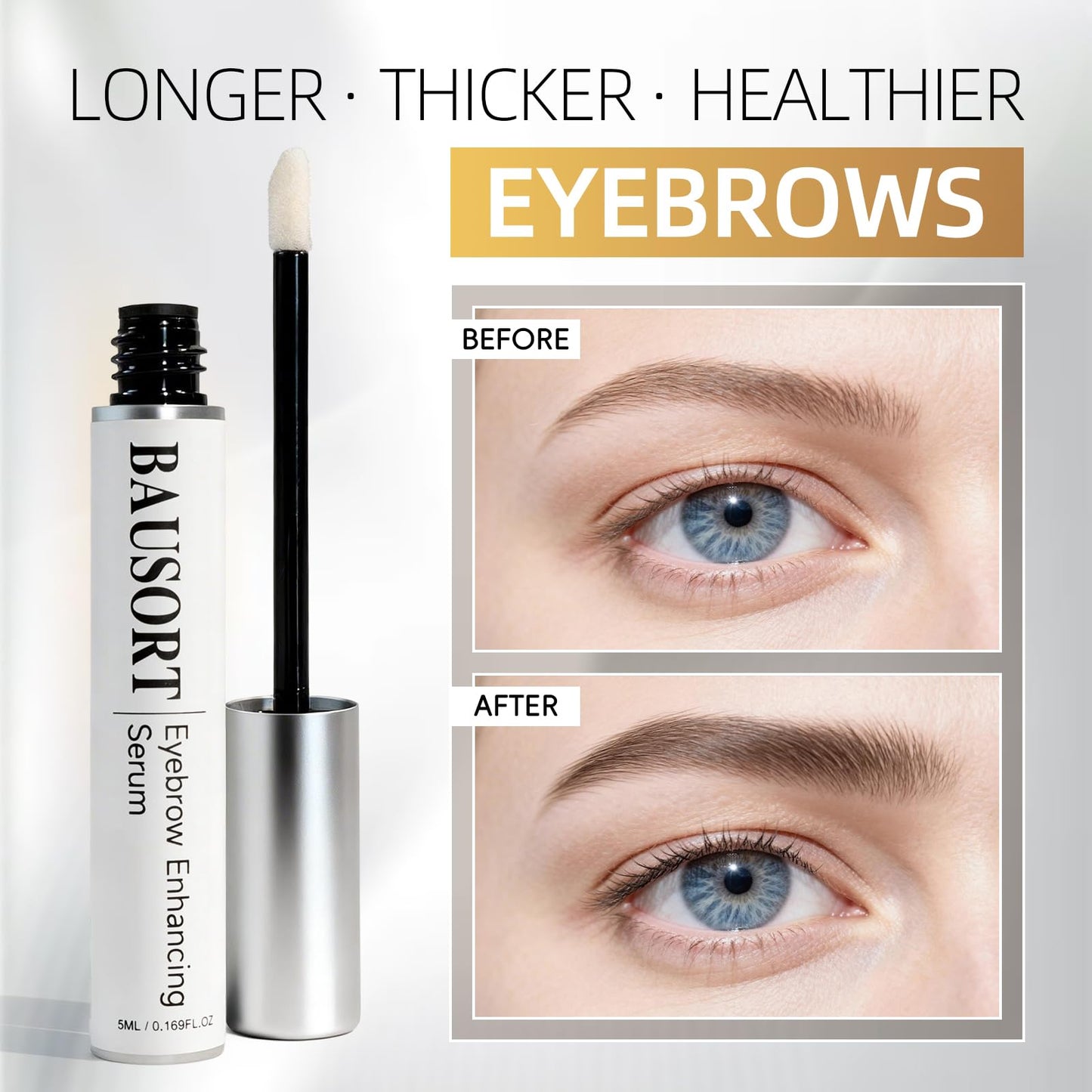 Eyebrow Growth Serum, Peptide Jojoba Eyebrow Serum Advanced Absorption for Longer, Thicker & Fuller Lashes and Brows, Vegan & Cruelty-Free, Clinically Tested (5mL)