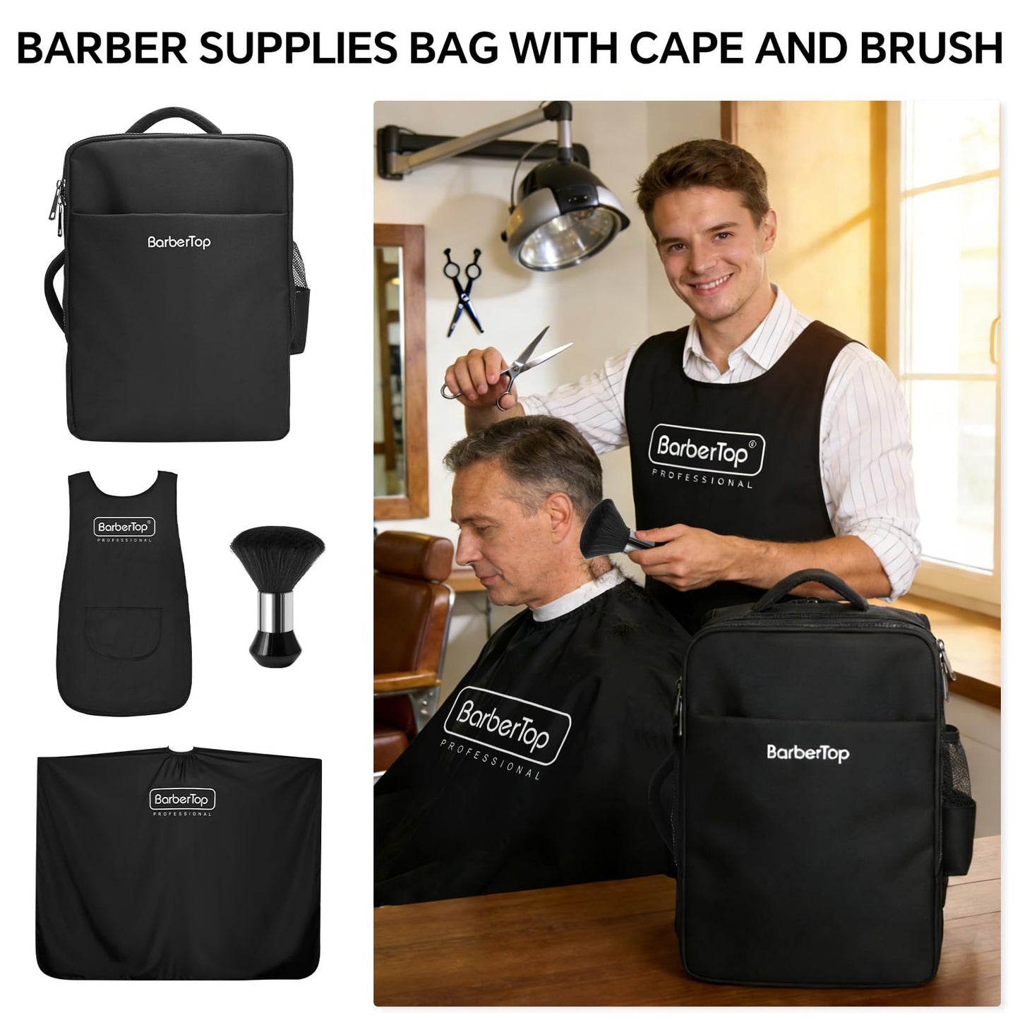 Barber Backpack for Clippers and Supplies, 17.7"x7.9"x13" Large Capacity Four-Layer Hairstylist Backpack, with General-purpose Barber Apron Cape Brush, Barber Bag for Barbershop Salon Home Use