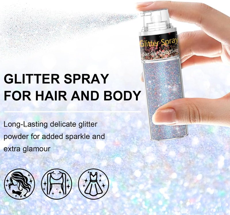 Rainbow Glitter Hairspray - Holographic Hair & Body Glitter Spray for Festivals | 1PC Ultra Fine Sparkle Powder