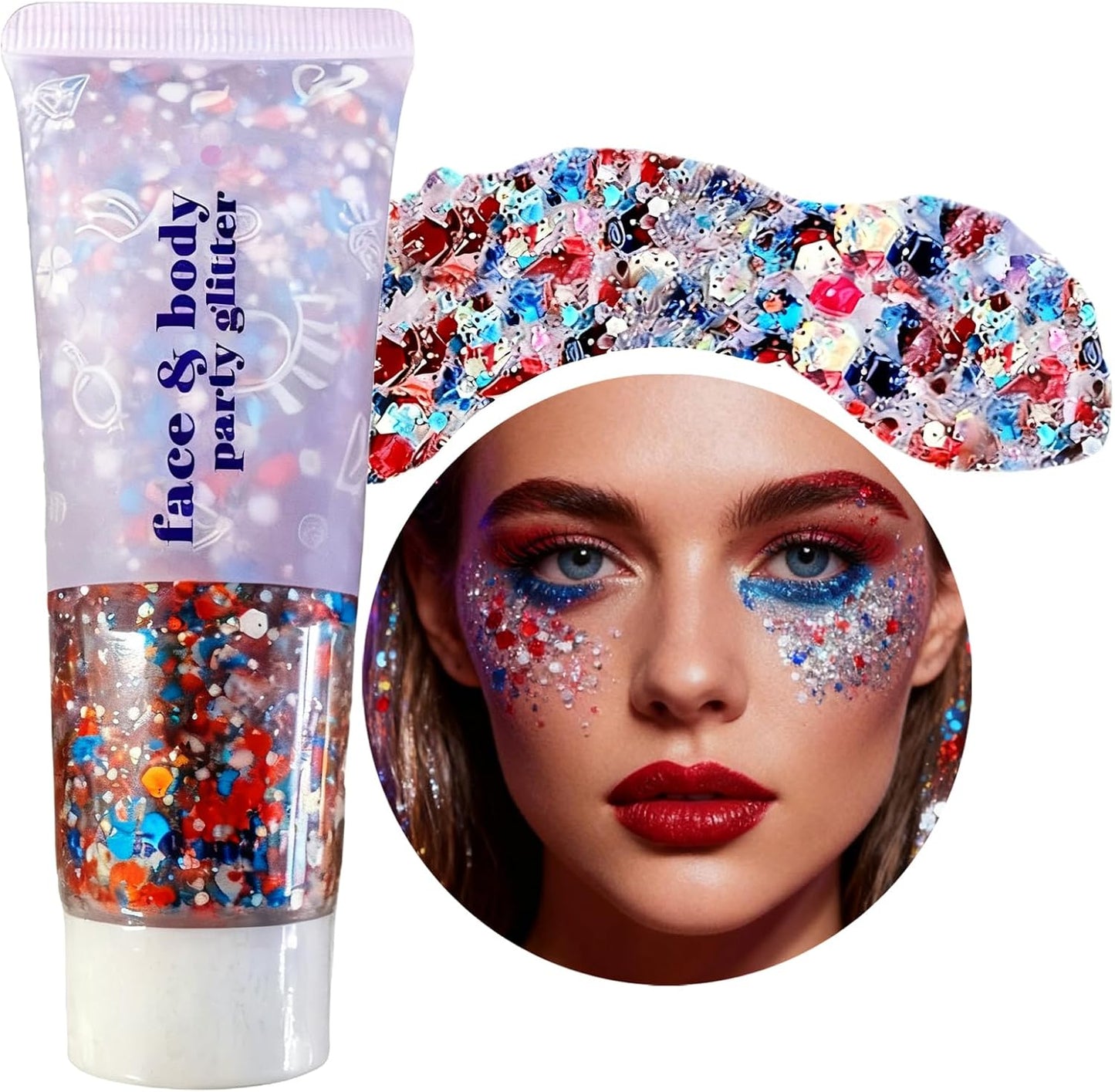 USA Flag Glitter Hair & Body Makeup - Perfect for 4th of July Celebrations | Red, White & Blue