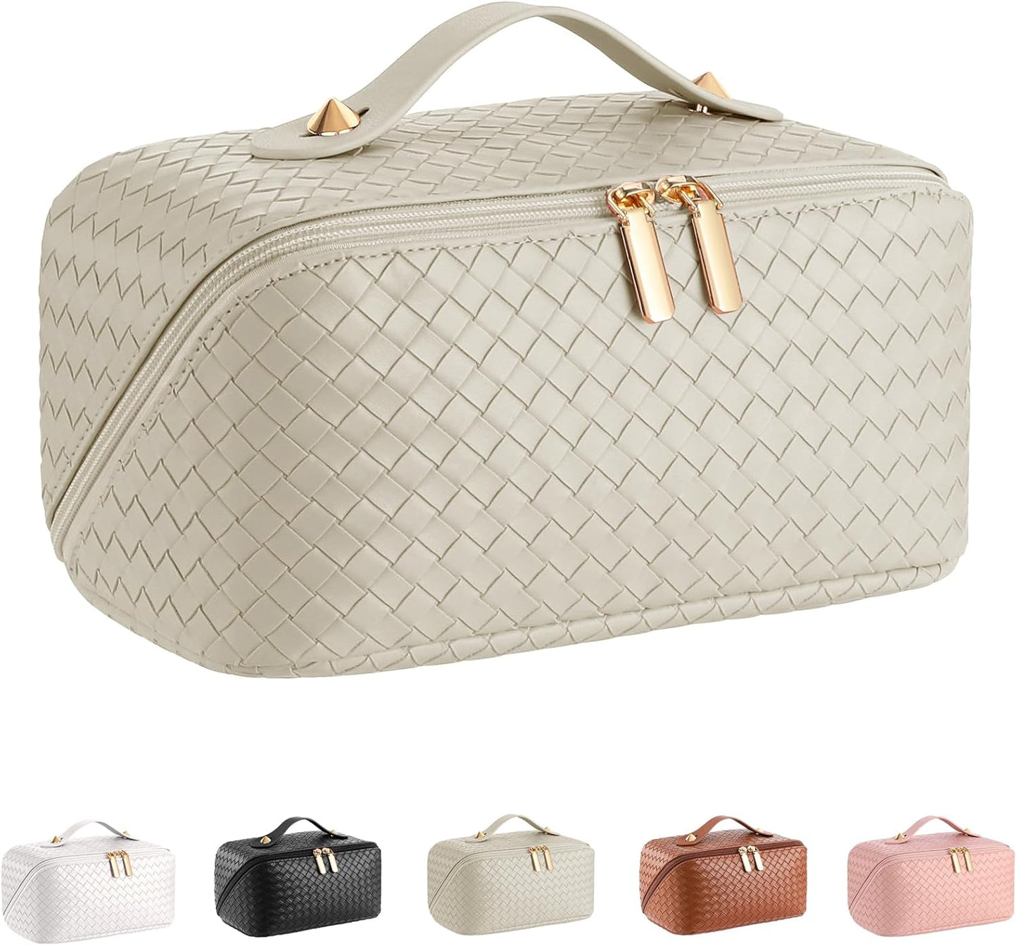 Travel Cosmetic Bag - Large Capacity Waterproof PU Leather Makeup Organizer with Dividers & Handle | Checkered Design