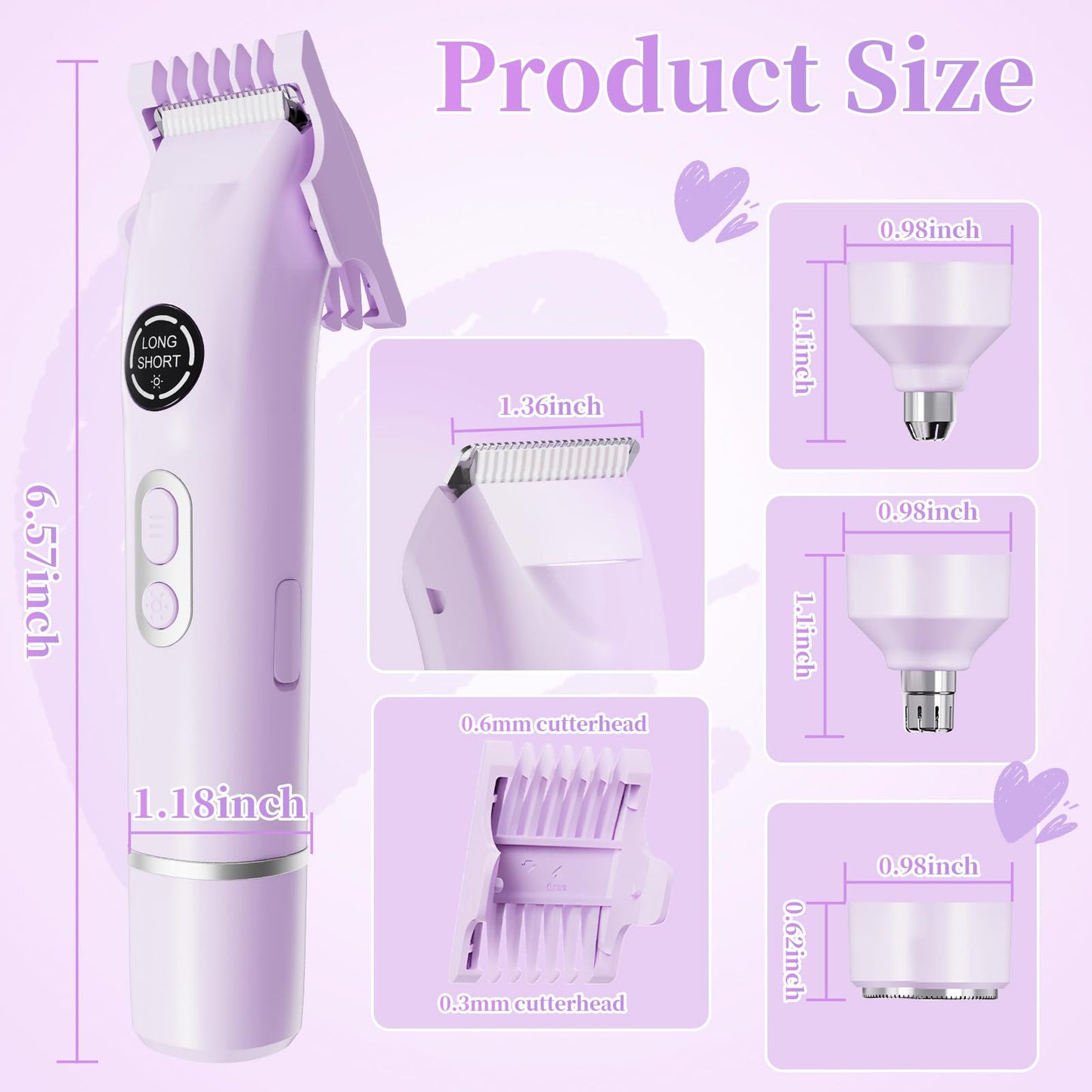 BBDYOY Bikini Trimmer for Women - 4 in 1 Women Electric Shaver Dual Head IPX7 Waterproof Wet & Dry Use Body Hair Trimmer and Facial Hair Remover for Bikini Underarm Leg Arm Body Face,Purple