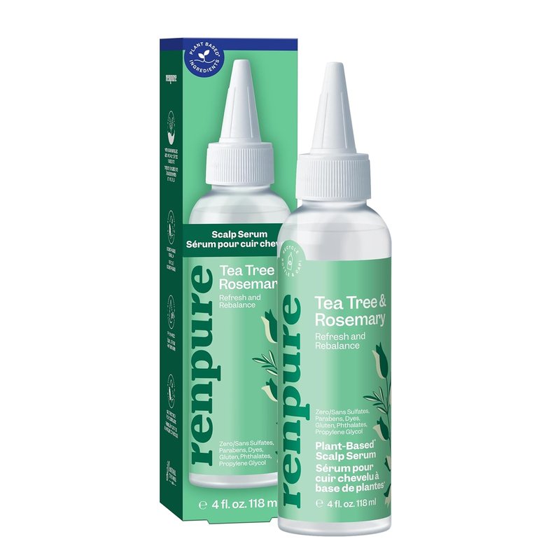 Renpure Tea Tree & Rosemary Scalp Serum - Plant-Based Hair Moisturizer for Oily/Normal Hair | 4 Fl Oz