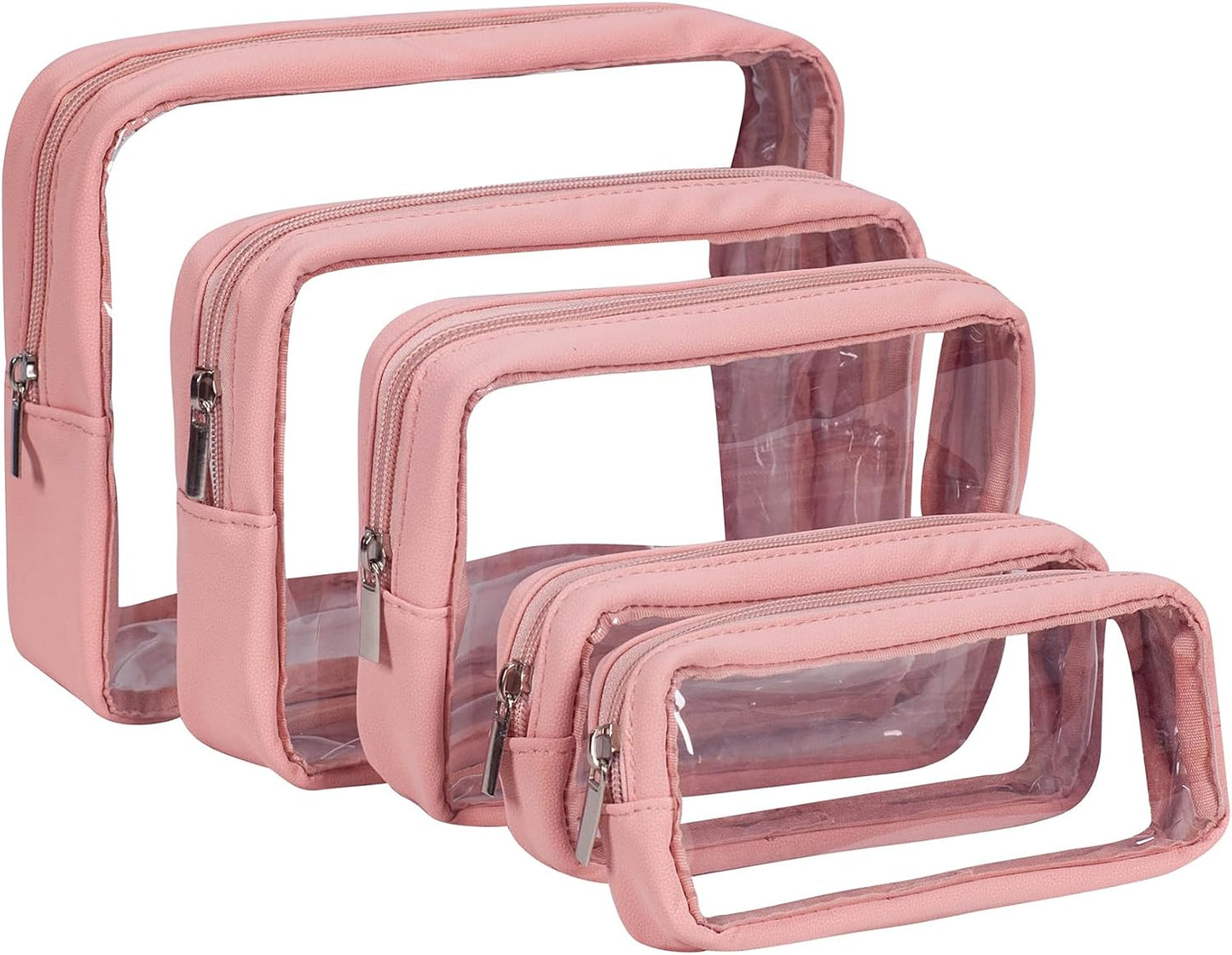TSA Approved 5-Piece Diaper Bag Organizer Set - Clear Waterproof TPU Travel Packing Cubes for Baby (Pink Leather)