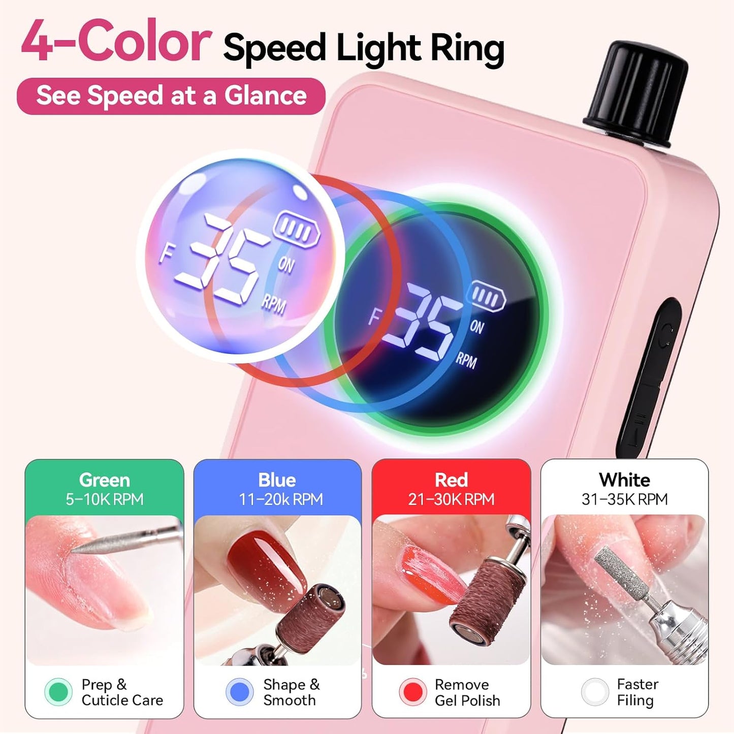 Cordless Nail Drill - Easy & Safe Electric Nail File for Beginners | Low Vibration, LCD Control, Gel Removal & Nail Care