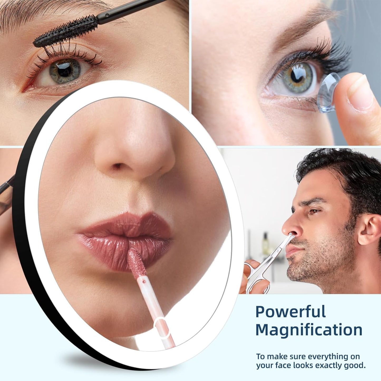 40x Magnifying Makeup Mirror with Light - 6-Inch Travel Mirror with Suction Cups & Accessories