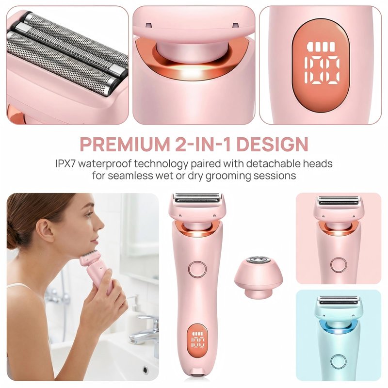 PETALSMOOTH Shave Pro.Electric Shaver for Women, Rechargeable, Waterproof Trimmer for Face, Body, Bikini Area, and Legs (Pink)