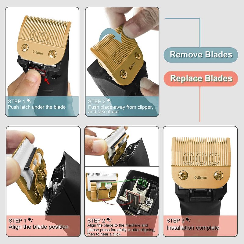 Professional Detachable Replacement Ceramic Blades Set,Cut Length,Compatible with Andis AGC,BDC,BGC,MBG Series/Oster Classic 76/Star-Teq/Power-Teq/A5 Clipper (0.5mm-9.5mm 5 PACK) Golden