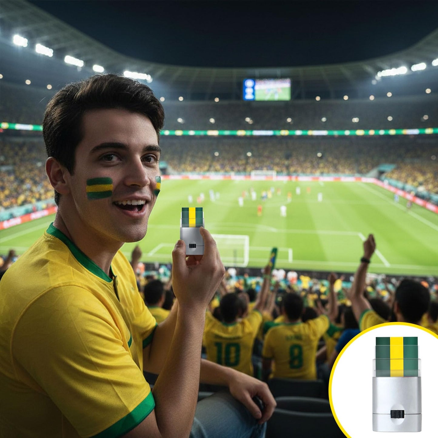 Blue Yellow and Green Eye Face Paint Sticks, Brazil Sports Face Paint for Football Soccer Baseball Softball Athletes Sports Fan Makeup