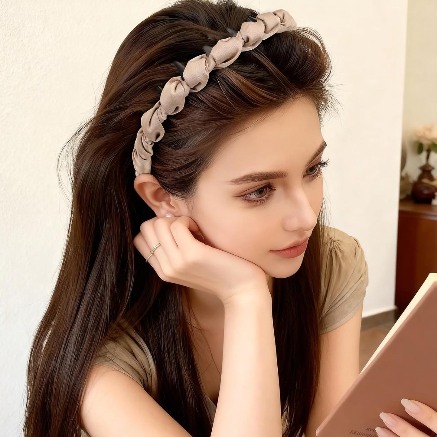 High Cranium Headbands for Women - Non-Slip Zig Zag Design | 4 Pcs Retro Satin Braided Hair Accessories