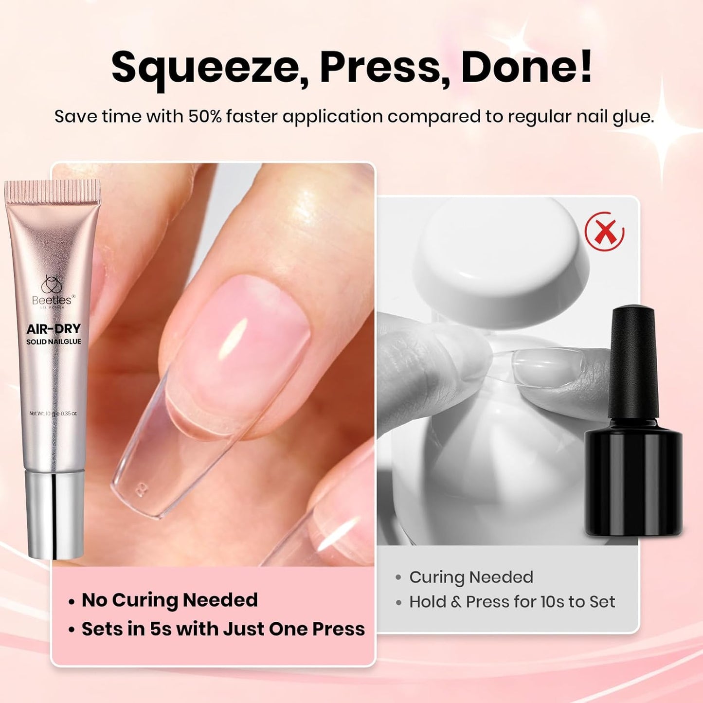 Beetles Super Strong Nail Glue - Quick Drying, No UV Light Needed | 2Pcs 10g for Press-On & Acrylic Nails