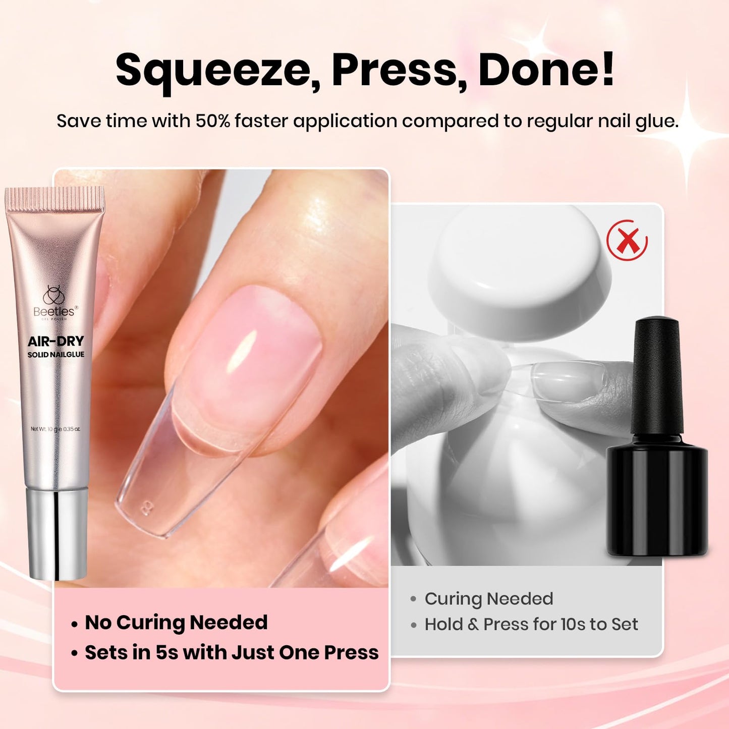 Beetles Super Strong Nail Glue for Press On Nails, No UV Light Needed, 2Pcs 10g Quick Drying Semi Solid Nail Glue, Strong Hold for False & Acrylic Nails