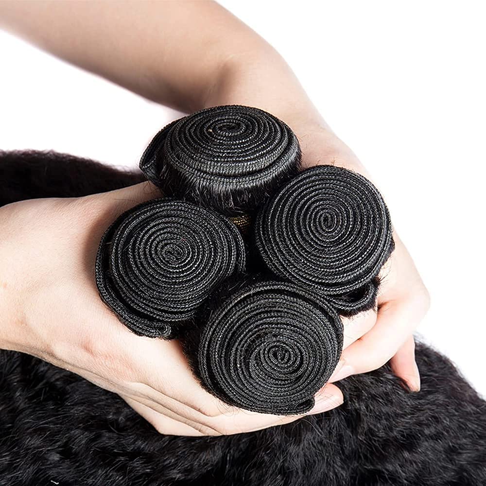 26 28 30 Inch Yaki Straight Human Hair Bundles #1B Bundle Yaki Human Hair Bundles Unprocessed Virgin Natural Black Color Bundle 150g