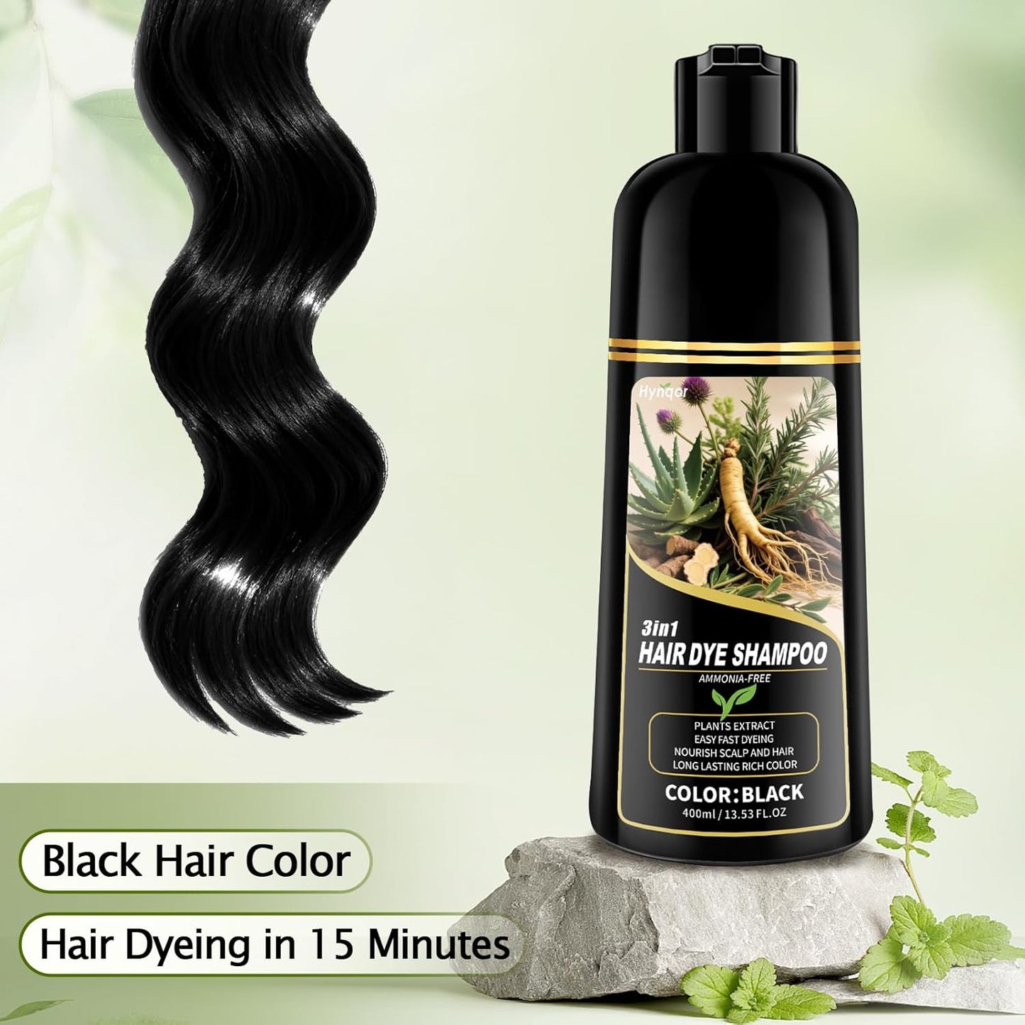 Black Hair Dye Shampoo - 100% Gray Coverage | Natural Herbal Formula for Men & Women