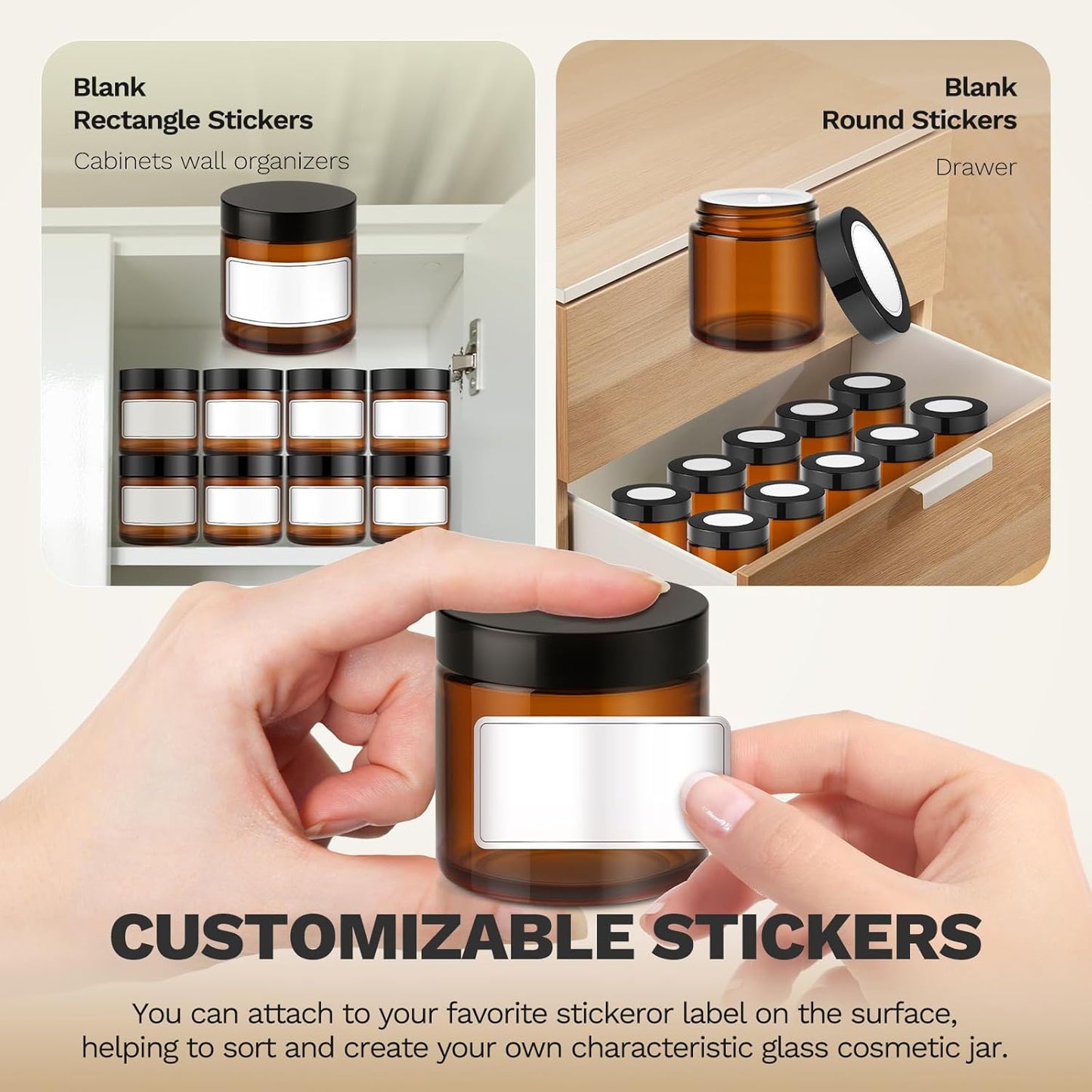 Amber Glass Lotion Jars - 36 Pack 4 oz Refillable Containers with Lids & Inner Liners | Ideal for Creams & Scrubs