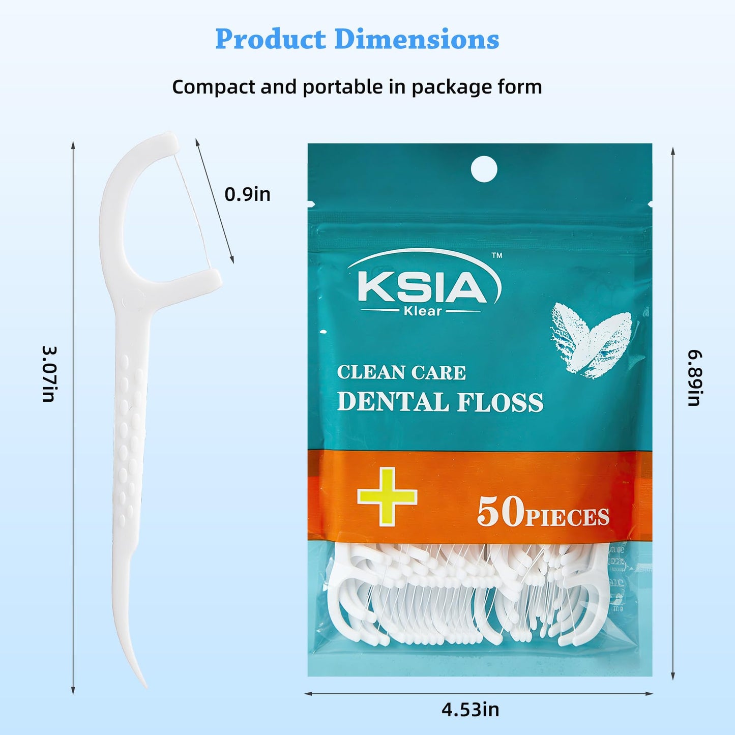 KSIA Klear Dental Floss Picks, 100 Count Tooth Picks Flossers, Dental Floss Cleaner, Dental Flossers for Family, Keep Teeth Clean, Remove Food and Plaque, with 2 Portable Sealed Pouches