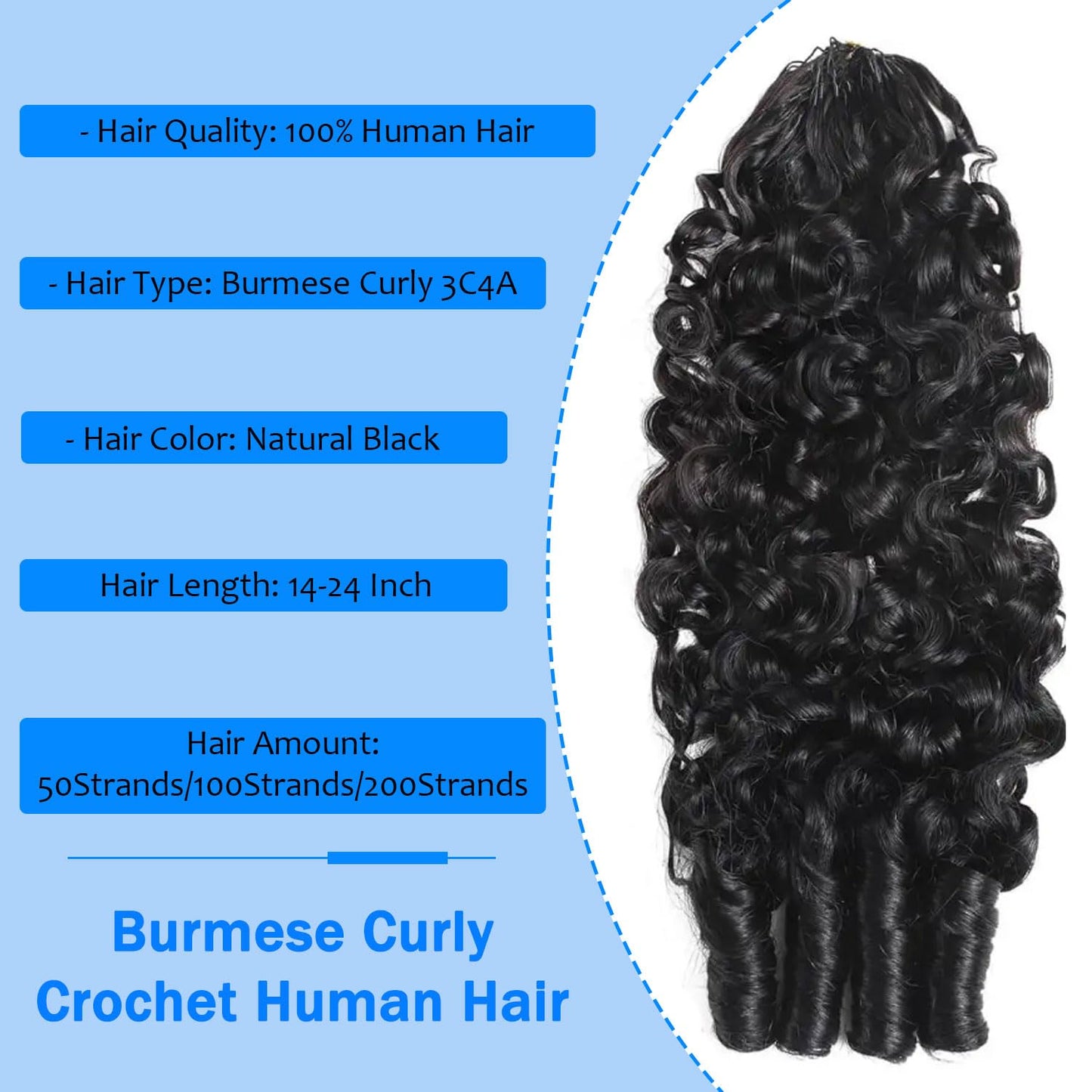 ZAVARIA Burmese Curly Feather Crochet Human Hair (1B-55G, 16 Inch)