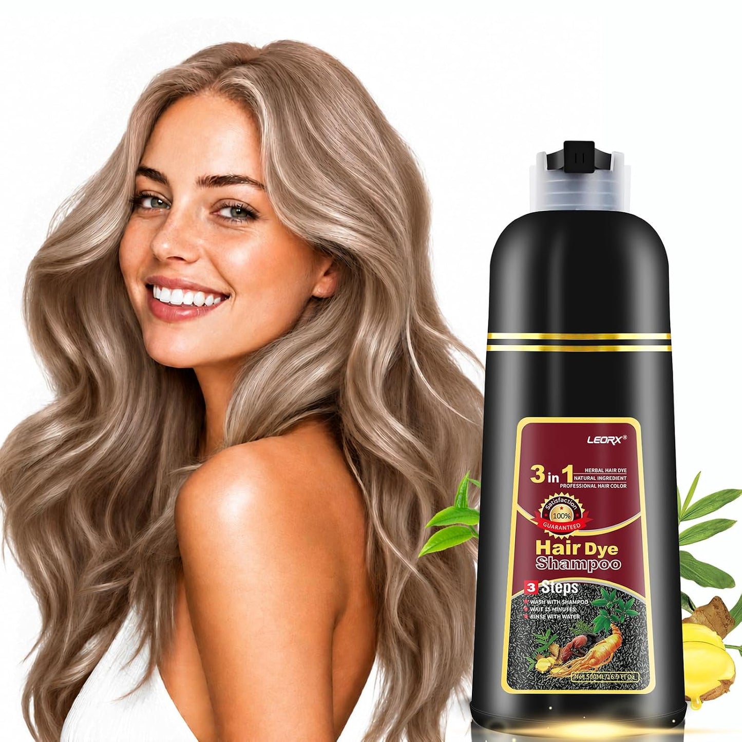 Luxury Blonde Hair Dye Shampoo - 3 In 1 Herbal Color Treatment for Women & Men | Instant Refreshing Formula