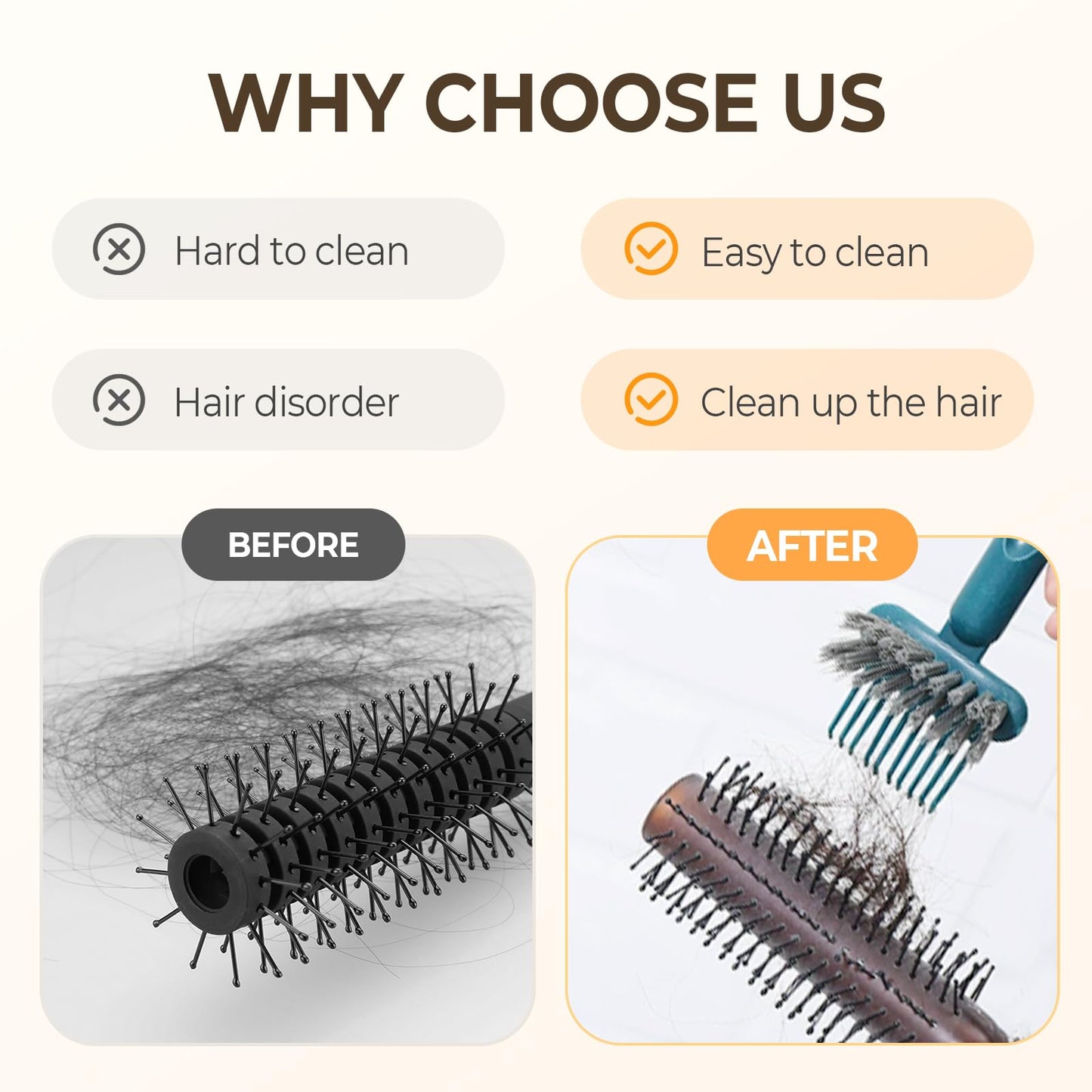 2-in-1 Comb Cleaner with Pick and Bristles,Portable Hair Brush Cleaner, Hair Brush Cleaner Tool, Hairbrush Cleaner Tool, Hairbrush Cleaner Tool Rake Salon Travel Use (Orange 1Pcs)