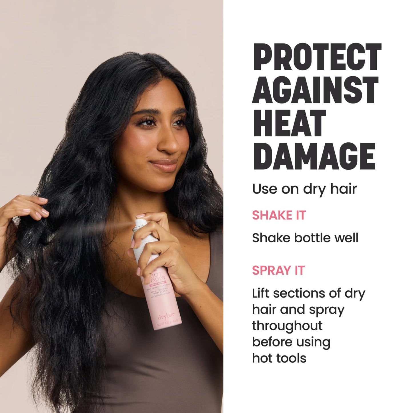 Drybar Hot Toddy Heat Protectant Mist for Hair, Lightweight Formula, Protects from Heated Styling, Straightening and Curling Irons, Coconut Colada Scent, Full Size, 4.6 Oz.