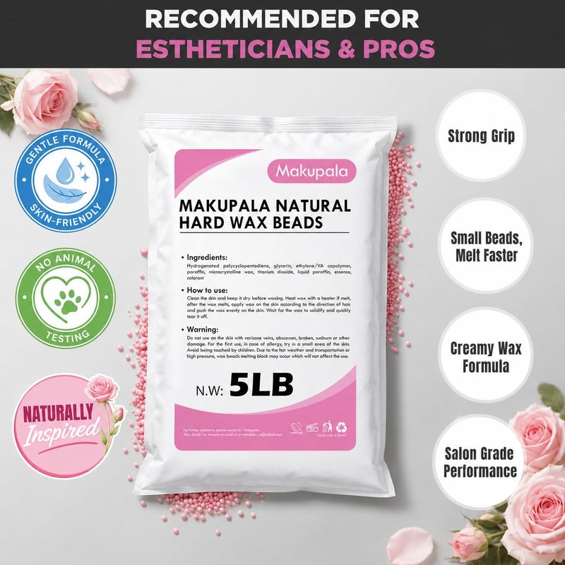Makupala Wax Beads, 1lb Unscented Waxing Beads for Sensitive Skin, Coarse Hair Removal, Bikini, Brazilian Waxing, Body, Back, Leg, Underarms, Facial, at Home Refill Natural Wax beans for Women Men