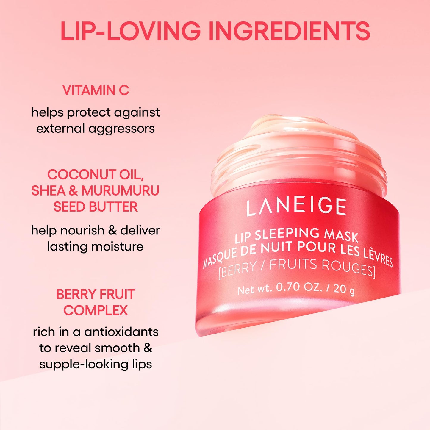 LANEIGE Lip Sleeping Mask: Hydrating & Nourishing Korean Overnight Lip Treatment Mask with Shea Butter, Vitamin C & Murumuru, Antioxidants For Flaky, Dry Lips | Korean Skin Care Vanilla