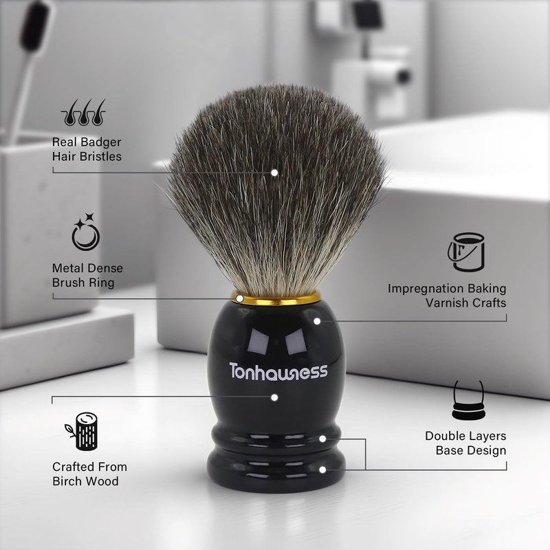Shaving Brushes Kit For Men, 4 In 1 Shaving Brush Set Includes Nylon Bristle Shaving Brush, Sandalwood Shaving Cream, Stainless Steel Shaving Bowl and Stand (Nylon Bristle with Cream)
