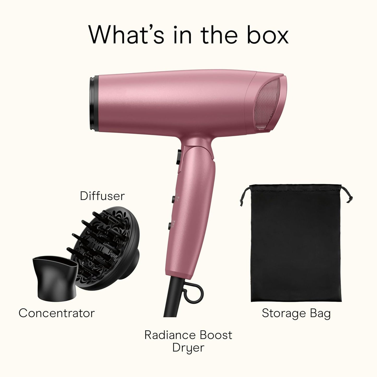 Conair Hair Dryer - 1875W Travel Blow Dryer with Diffuser & Folding Handle | Nano-Quartz Ceramic for Less Frizz, Dusty Rose