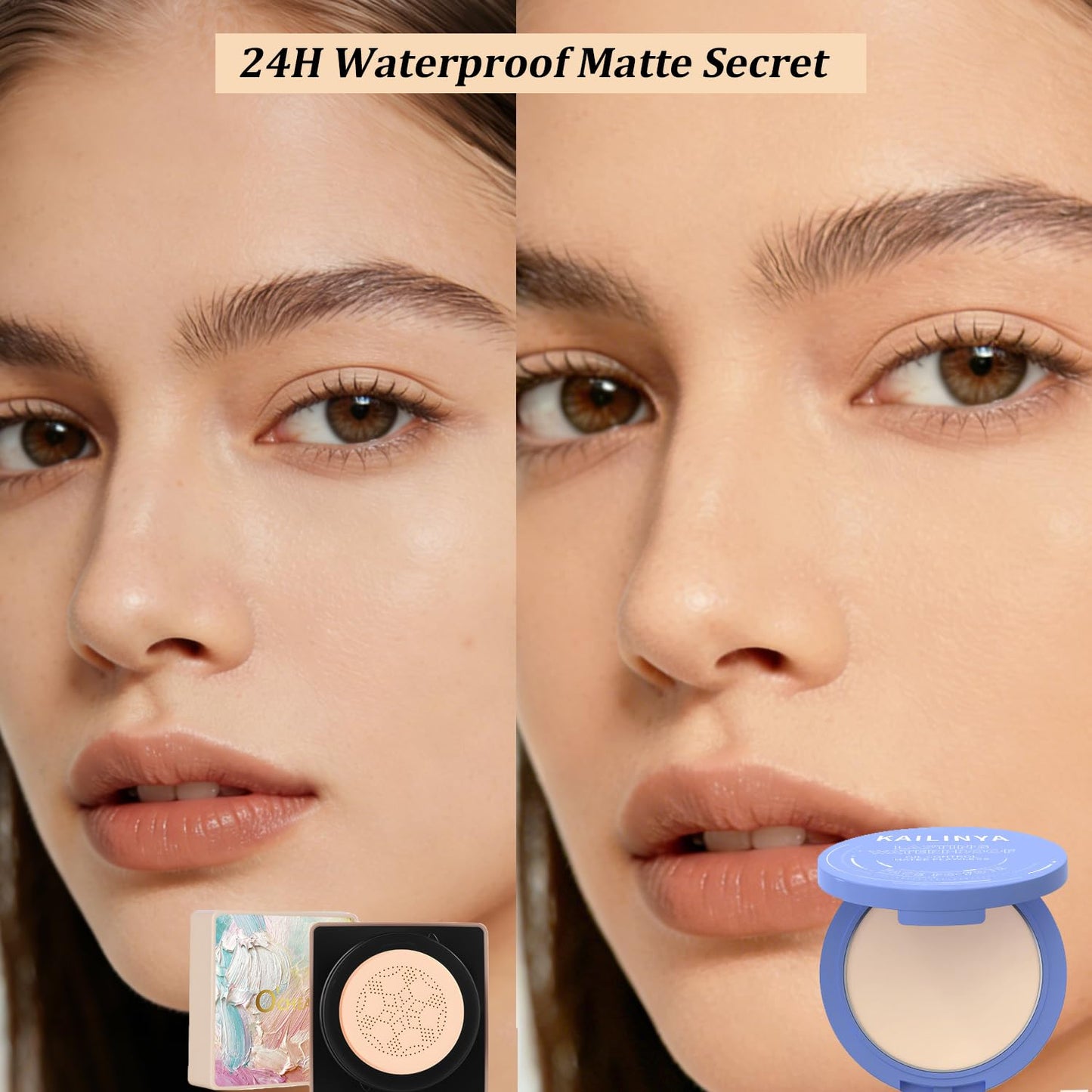Mushroom-Head Cushion Foundation & Setting Powder Set - Long-Lasting Matte Finish | 3 Shades Available
