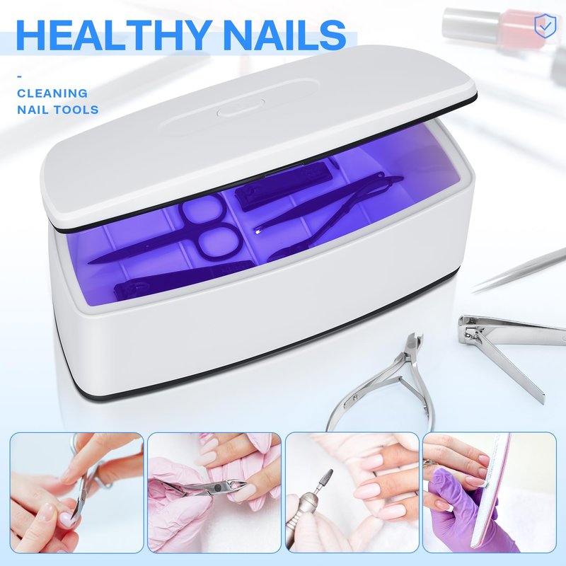 LXIANGN Nail Tool Sterilizer,Portable Large USB 1L High Temperature Nail Cleaning Box for Manicure Salon,Tweezers,Tattoo,Scissors,Jewelry,Phone, Watch,Underwear (White)