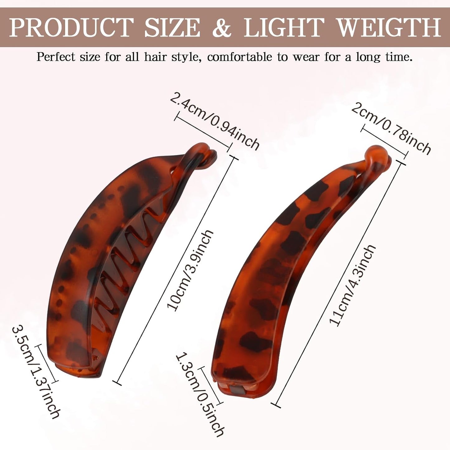 French Banana Hair Clips - 6 Pcs Set for Thick/Thin Hair - Ponytail Holders | Black & Tortoise