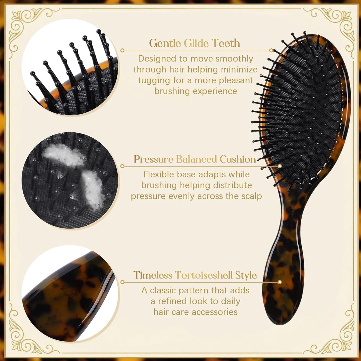 Tortoise Shell Hair Comb Set - Cellulose Acetate Paddle Detangler & Wide Tooth Comb | Grooming Tools for All Hair Types
