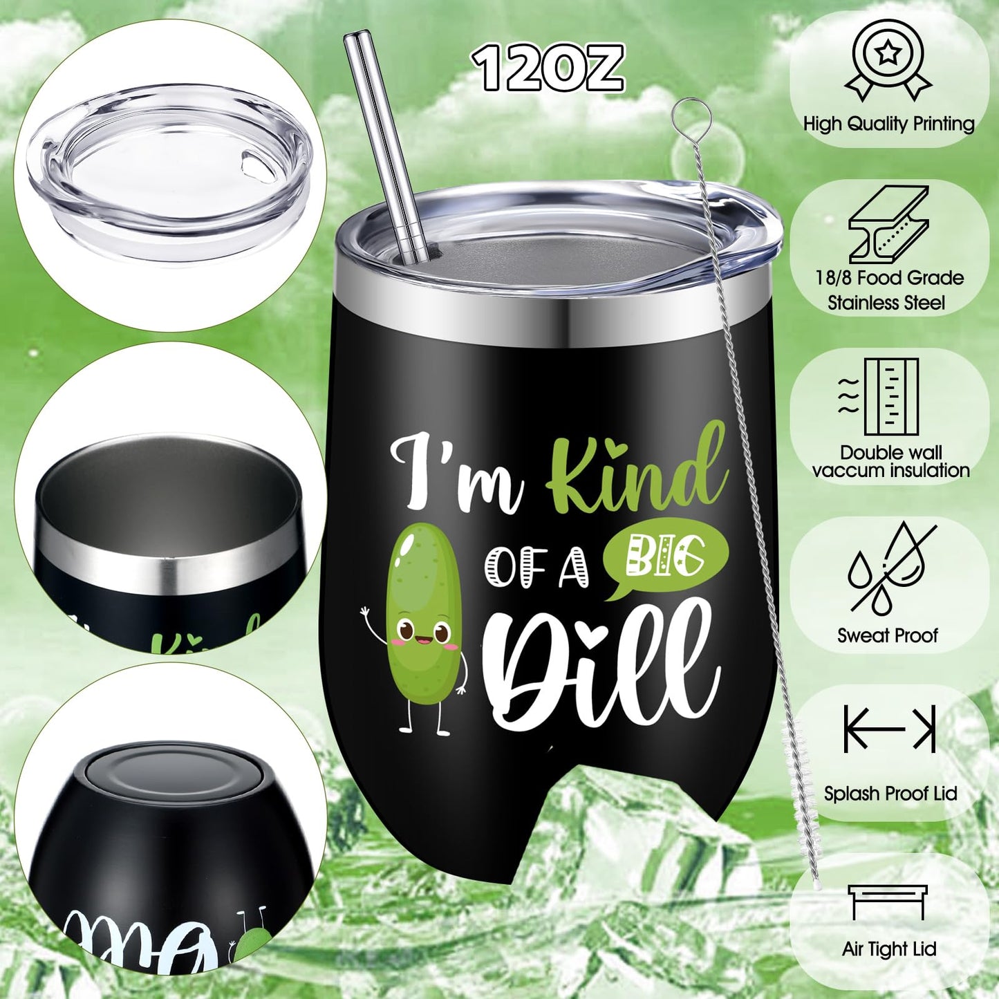 Soaoo Funny Pickle Gifts Set for Women Just a Girl Who Loves Pickle Gifts for Lover Makeup Bag 12 oz Stainless Steel Tumbler Sock Present Box for Back to School Christmas Birthday(Green and Black)