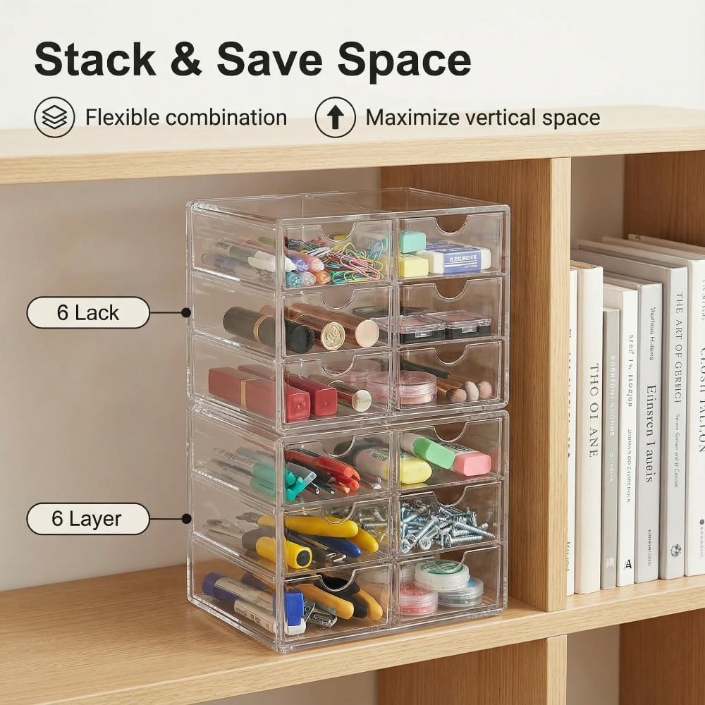 Acrylic Drawer Organizer - Stackable Storage Box for Stationery, Cosmetics & Jewelry | Transparent Dustproof Design