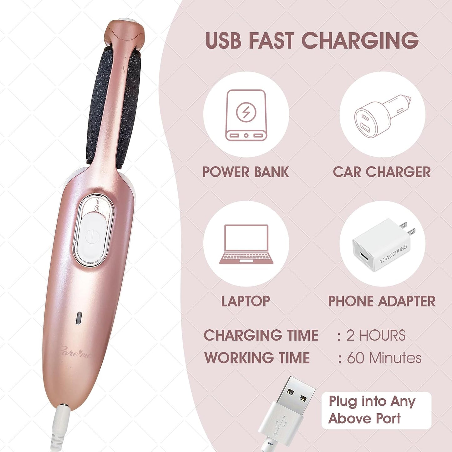 Electric Callus Remover Wand - Rechargeable Foot File & Scrubber for Soft, Smooth Feet | Rose Gold