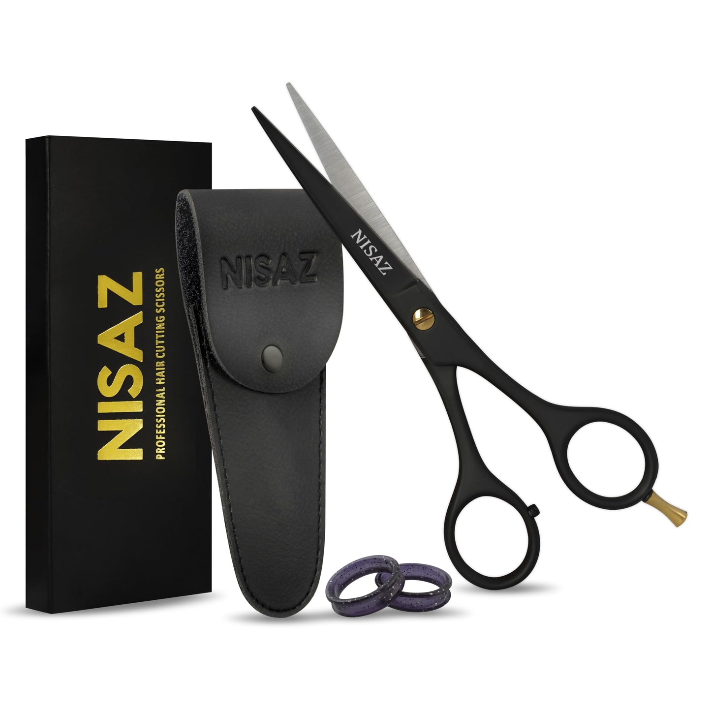 Professional 6.5” Matte Black Hair Scissors – Ultra Sharp Premium High Carbon Stainless Steel Barber Shears, Ergonomic Design Hair Cutting Scissors for Home & Salon – Gift-Boxed with Leather Pouch