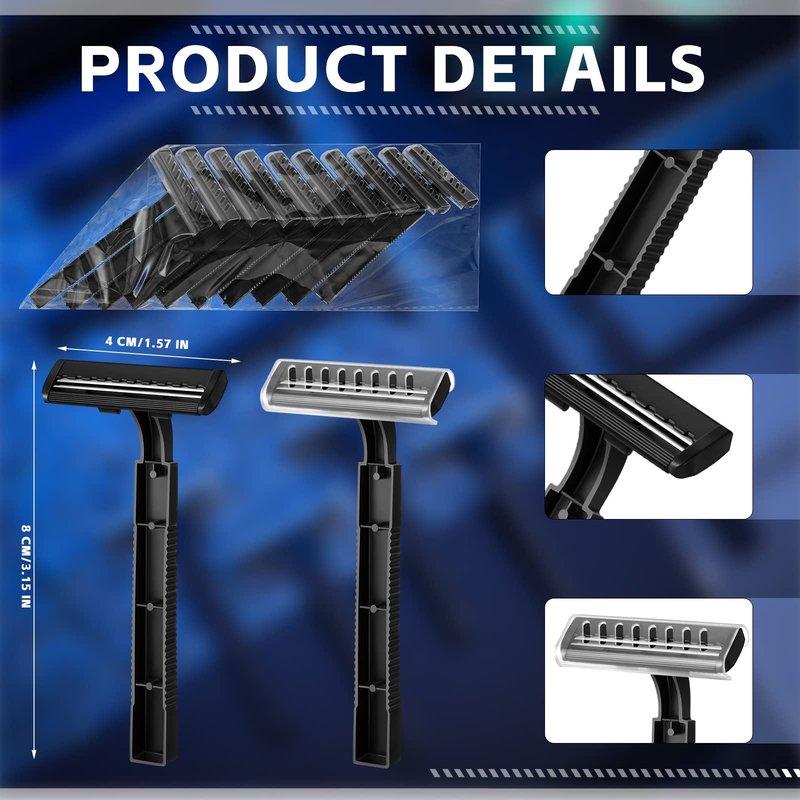 Jutom 100 Pcs Disposable Razors Bulk Twin Blade Shaving Razors with Safety Cap Stainless Steel Portable for Hotel Guest Supply for Shelter Charity Travel Emergency Hygiene Kits Men Women