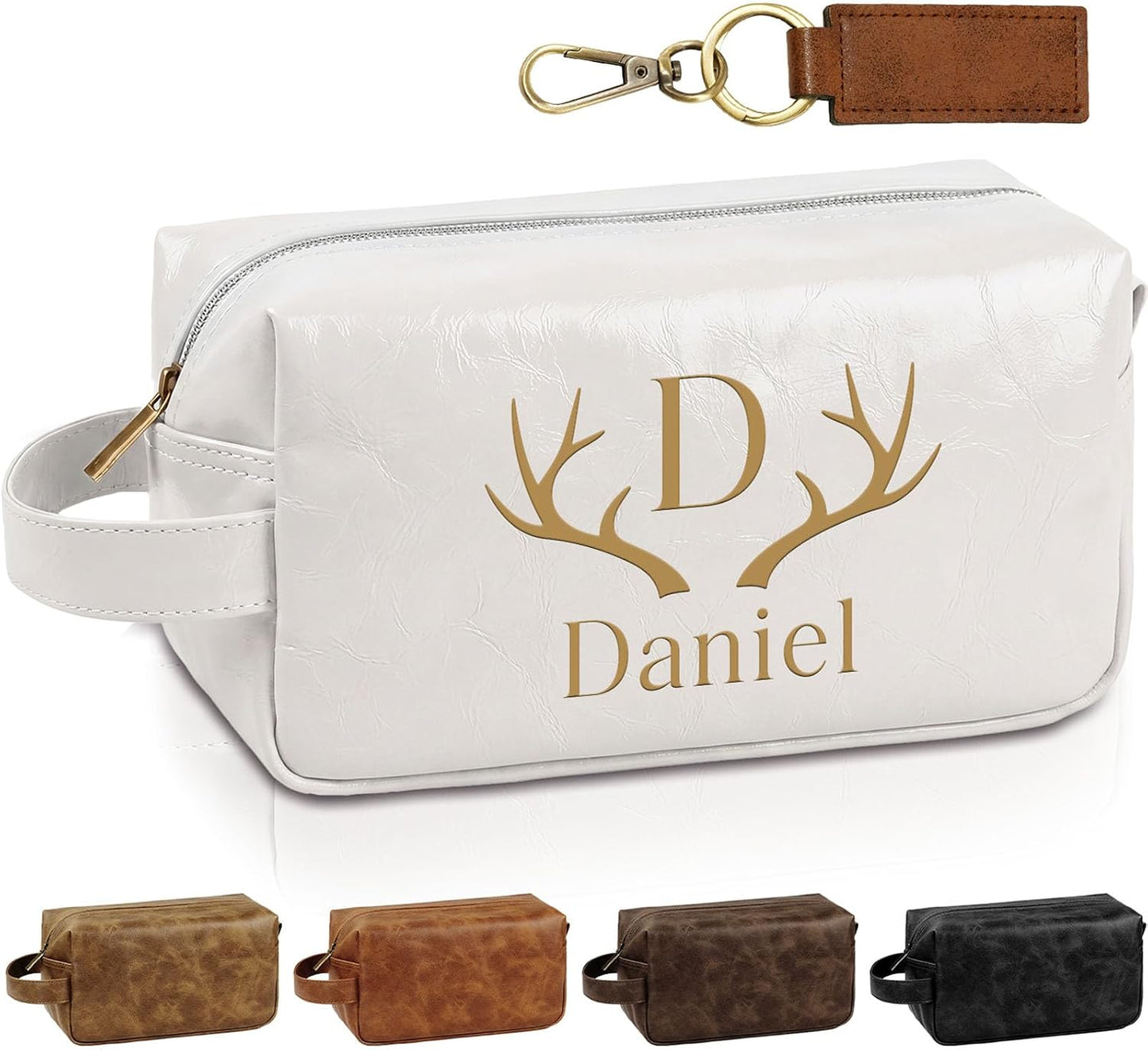 Personalized Leather Toiletry Bag - Custom Travel Shaving Kit for Men | Unique Gift for Husband, Dad, Boyfriend (Yellow Brown)