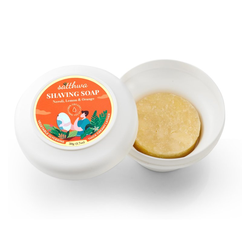 Satthwa Organic Shaving Soap Puck infused with Neroli, Lemon & Orange | Create the Perfect Lather | Excellent for Silky Smooth Shaves | Hydrates and Shields, 50g (1.7oz)