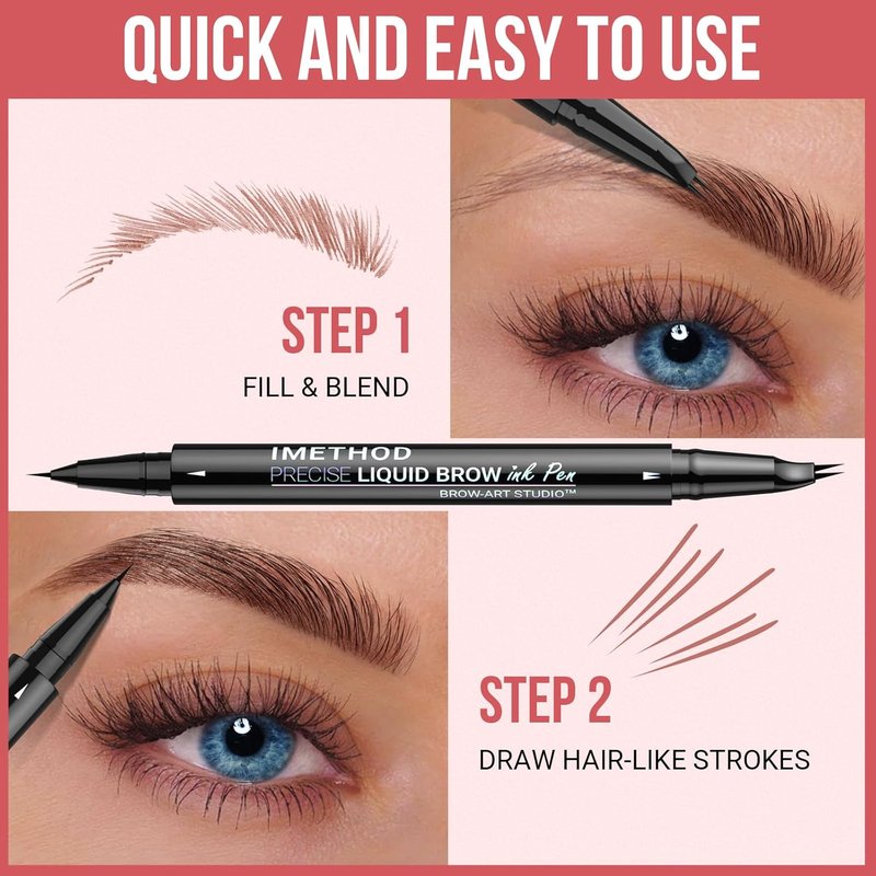 Curved Eyebrow Pen - 2-in-1 Microblading Eyebrow Pencil with Fork-Tip & Brush-Tip | Light Brown, Long-Lasting Finish